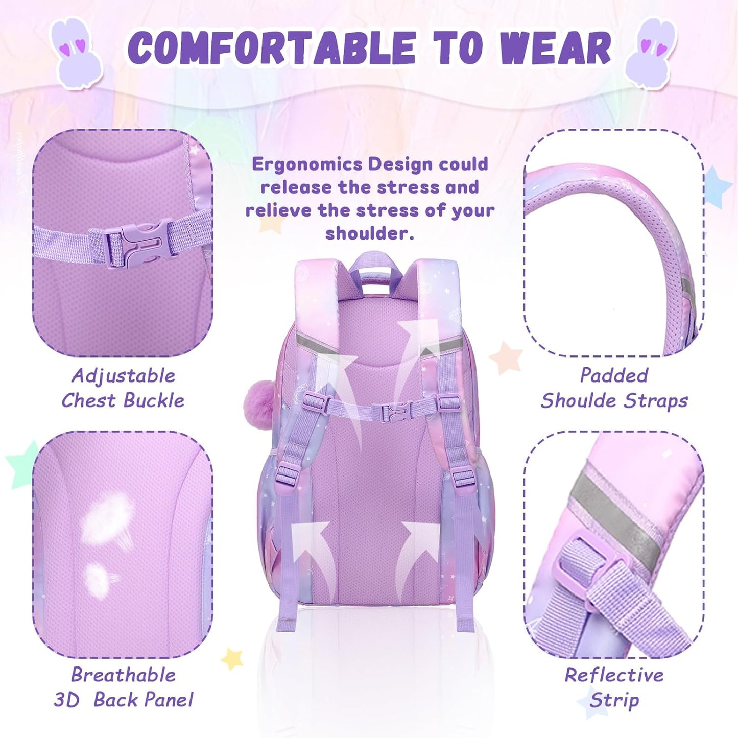PIG PIG GIRL Kids Backpack for Girls School Bags for Middle School Students Book Bag for Elementary Primary School