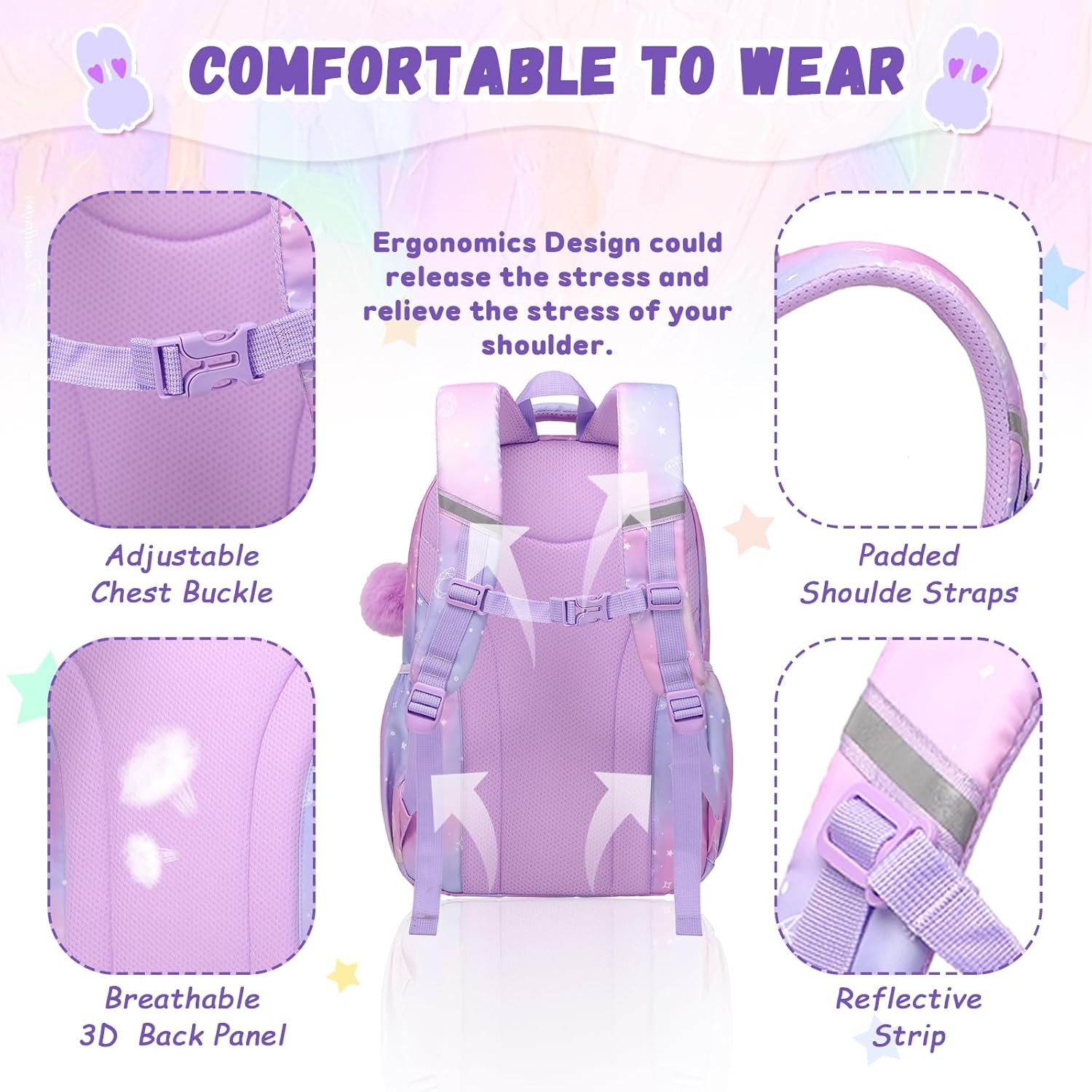 PIG PIG GIRL Kids Backpack for Girls School Bags for Middle School Students Book Bag for Elementary Primary School