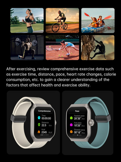 THE VENTI MediaTek Smart Watch 1.96inch Super AMOLED 3D Flexible Design Screen Bluetooth Calling Heart Rate IP67 Waterproof Smartwatch for Android iOS (1.96", White)