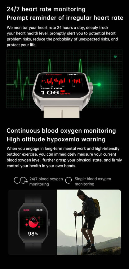 THE VENTI MediaTek Smart Watch 1.96inch Super AMOLED 3D Flexible Design Screen Bluetooth Calling Heart Rate IP67 Waterproof Smartwatch for Android iOS (1.96", White)