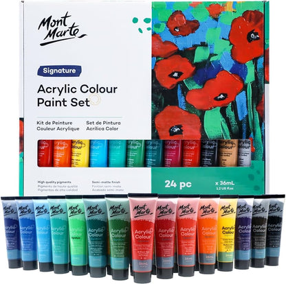 Mont Marte Acrylic Paint Set – 24 Colors x 36ml | For Canvas, Wood & More