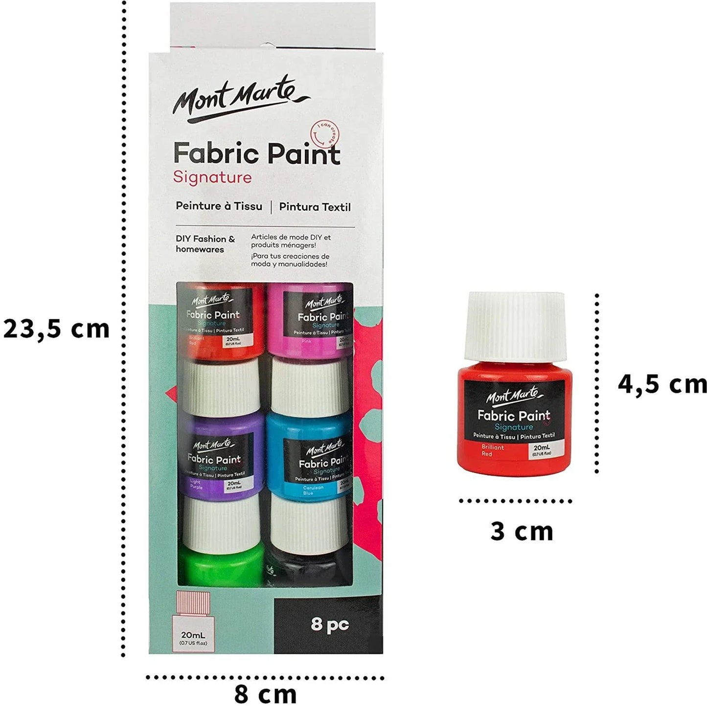 Mont Marte Fabric Paint Set 8Pc X 20Ml
