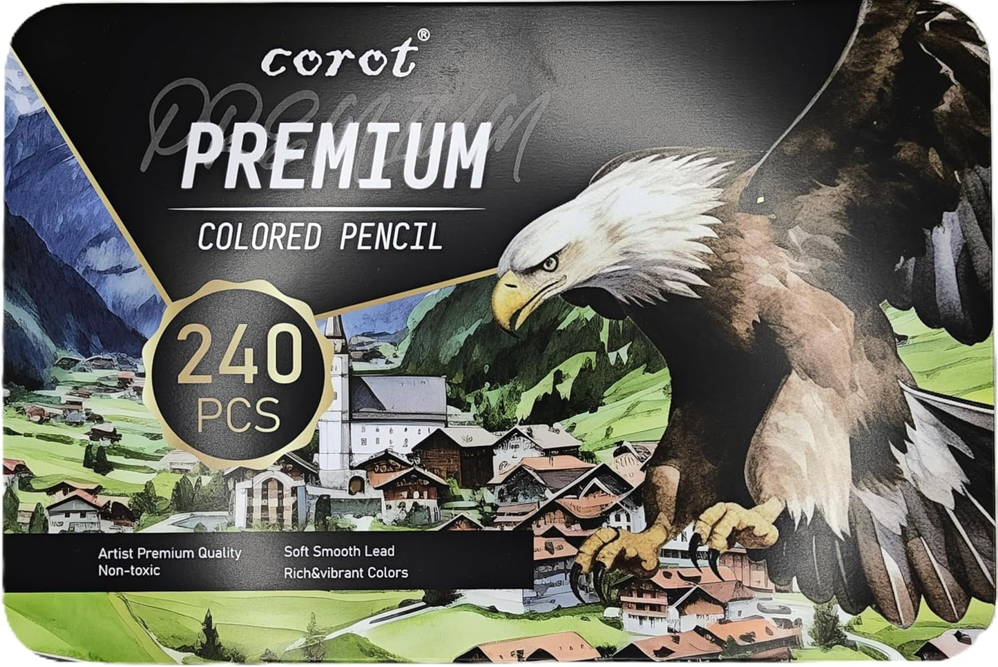 Corot Premium Coloured Pencils, 240 Pieces, Professional Art Set with Rich Vibrant Colours (Tin Box, 240Pcs)