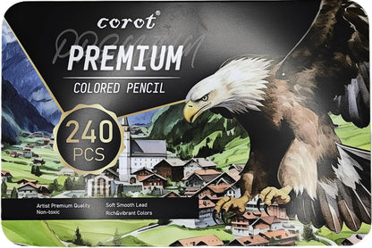 Corot Premium Coloured Pencils, 240 Pieces, Professional Art Set with Rich Vibrant Colours (Tin Box, 240Pcs)