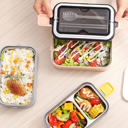 THE VENTI Snackpro Plastic Lunch Box Airtight & Leak Proof Containers with Plastic Fork for Office Use, School, Picnic (700Ml, Pink)