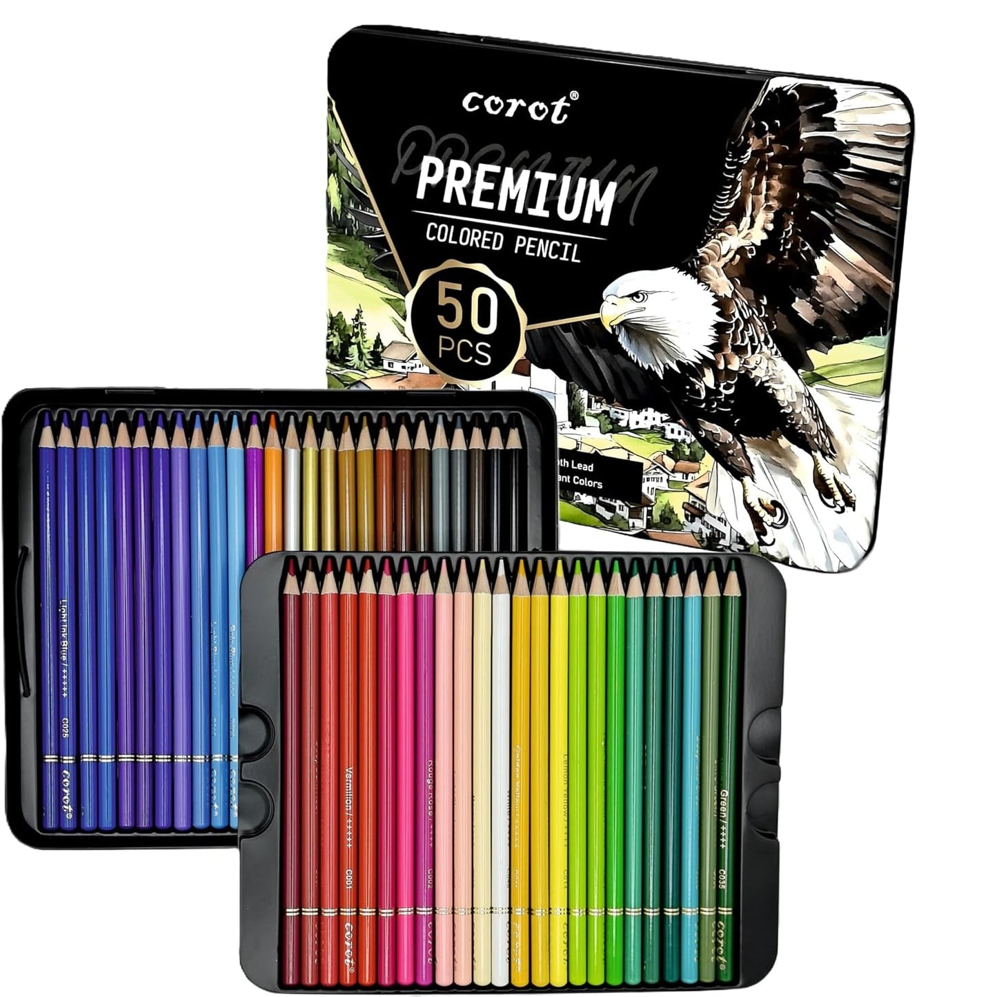 Corot Premium Coloured Pencils, 50 Pieces, Professional Art Set with Rich Vibrant Colours (Tin Box, 50Pcs)