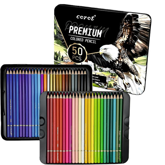 Corot Premium Coloured Pencils, 50 Pieces, Professional Art Set with Rich Vibrant Colours (Tin Box, 50Pcs)