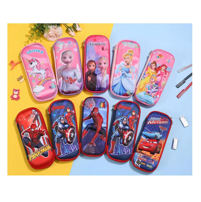 THE VENTI Plastic Soft Pencil Pouch for Kids Cute Themed Luxury Compass Stationary Organizer Box for Girls, Boys (Multicolor) (SH-55)(Random Design)(Pack of 1)
