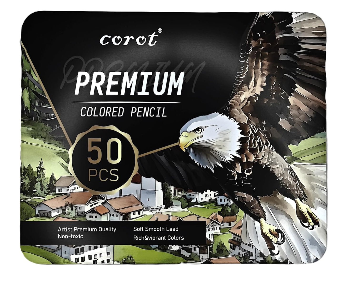 Corot Premium Coloured Pencils, 50 Pieces, Professional Art Set with Rich Vibrant Colours (Tin Box, 50Pcs)