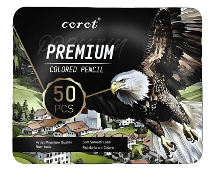 Corot Premium Coloured Pencils, 50 Pieces, Professional Art Set with Rich Vibrant Colours (Tin Box, 50Pcs)