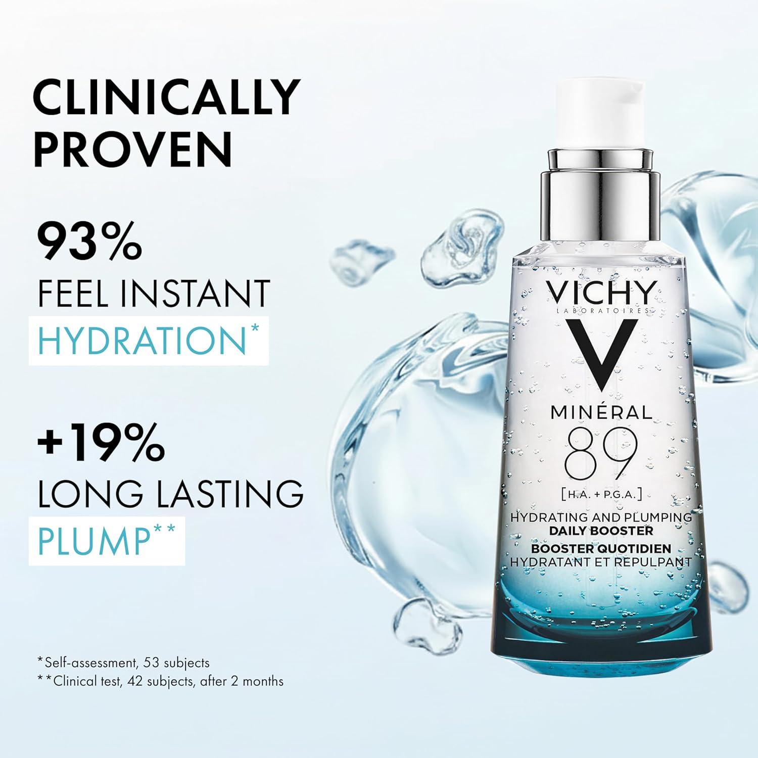 VICHY Mineral 89 Fortifying, Hydrating & Plumping Daily Skin Booster, Face Moisturizer Liquid With Hyaluonic Acid, 1.67 Fl. Oz.