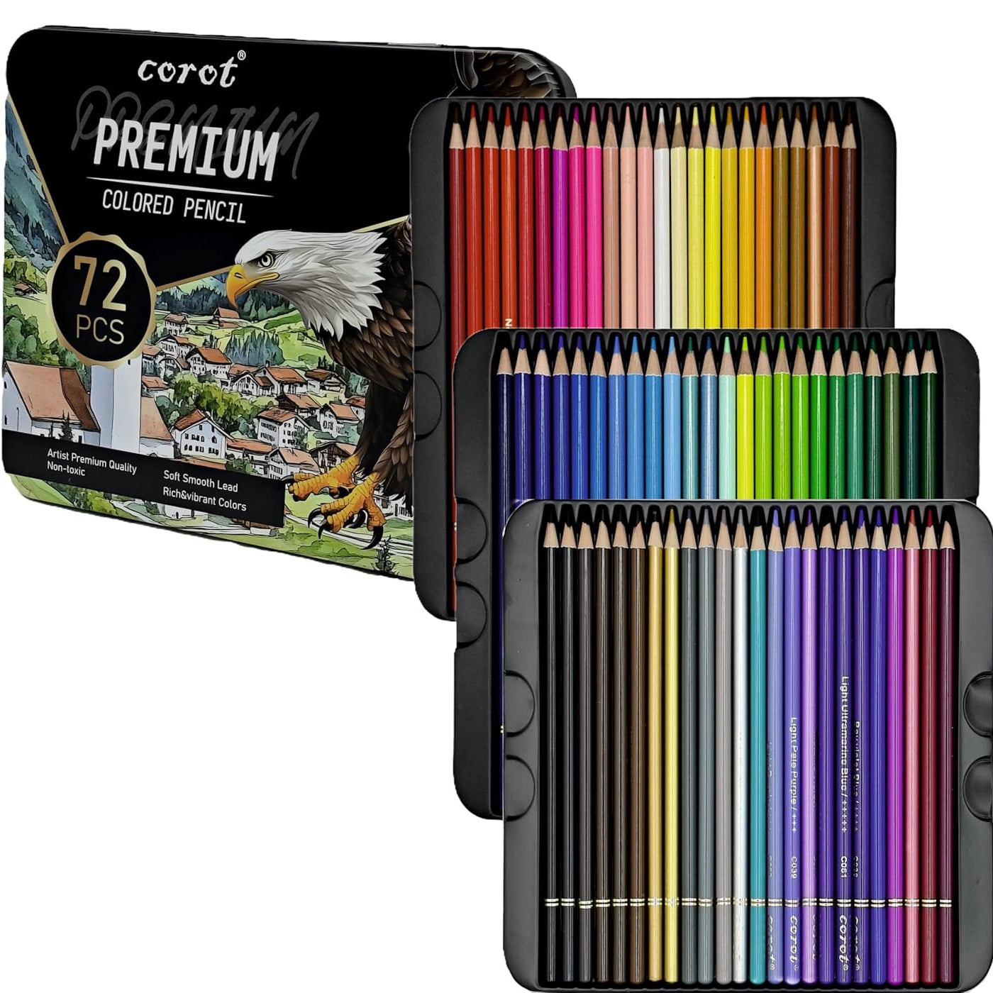 Corot Premium Coloured Pencils, 72 Pieces, Professional Art Set with Rich Vibrant Colours (Tin Box, 72Pcs)