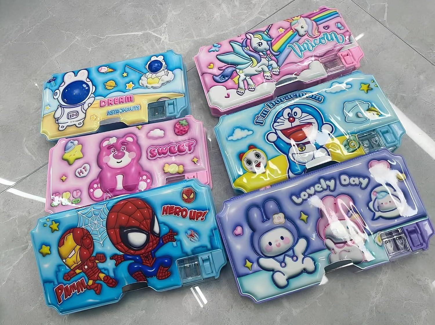 THE VENTI Plastic Magnetic Pencil Case with Sharpener For Kids Cute Themed Luxury Compass Stationary Organizer Box For Girls, Boys (Random Design) (YH-0005) (Pack of 1), Multicolor