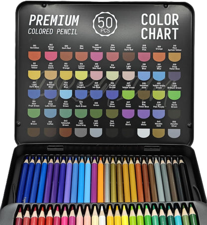 Corot Premium Coloured Pencils, 50 Pieces, Professional Art Set with Rich Vibrant Colours (Tin Box, 50Pcs)