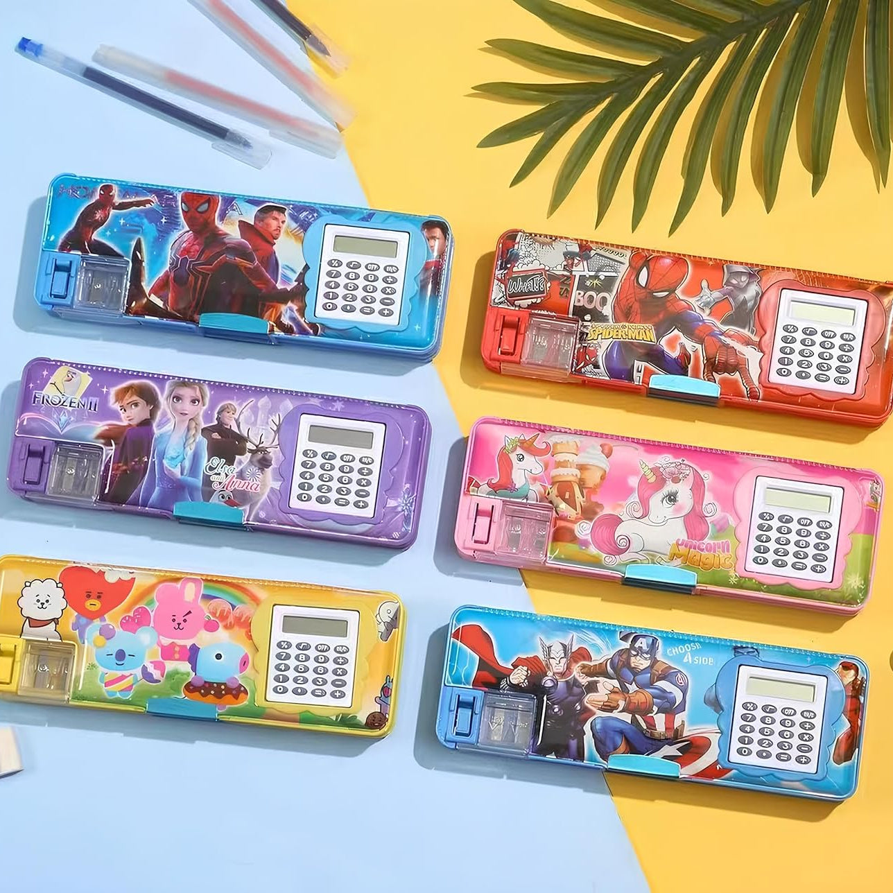 THE VENTI Plastic Magnetic Pencil Case With Sharpener For Kids Cute Themed Luxury Compass Stationary Organizer Box For Girls, Boys (Random Design) (KT-520)(Pack Of 1), Multicolour