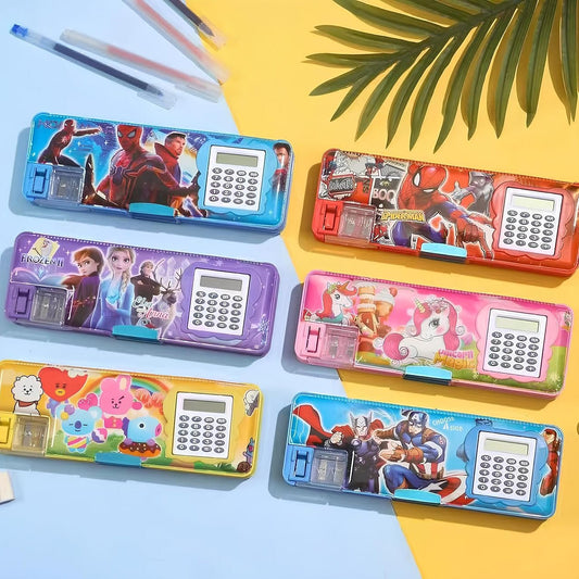 THE VENTI Plastic Magnetic Pencil Case With Sharpener For Kids Cute Themed Luxury Compass Stationary Organizer Box For Girls, Boys (Random Design) (KT-520)(Pack Of 1), Multicolour