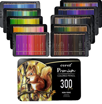 Corot Premium Coloured Pencils, 300 Pcs, Professional Art Set with Rich Vibrant Colours (Tin Box, 300Pcs)