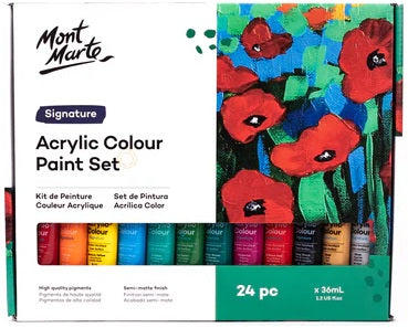 Mont Marte Acrylic Paint Set – 24 Colors x 36ml | For Canvas, Wood & More