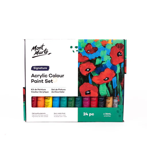 Mont Marte Acrylic Paint Set – 24 Colors x 36ml | For Canvas, Wood & More
