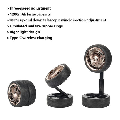 Rechargeable Tyre Shaped Electric Fan – Portable & Powerful Desk Fan