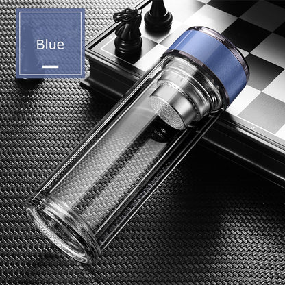 Double Wall Glass Tea Bottle with Infuser & Strainer – 300ml Travel Cup