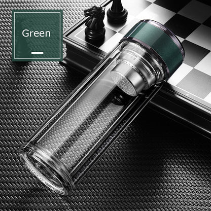 Double Wall Glass Tea Bottle with Infuser & Strainer – 300ml Travel Cup