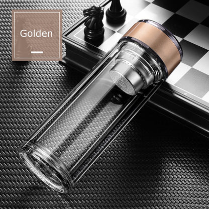 Double Wall Glass Tea Bottle with Infuser & Strainer – 300ml Travel Cup