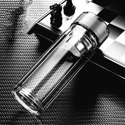 Double Wall Glass Tea Bottle with Infuser & Strainer – 300ml Travel Cup