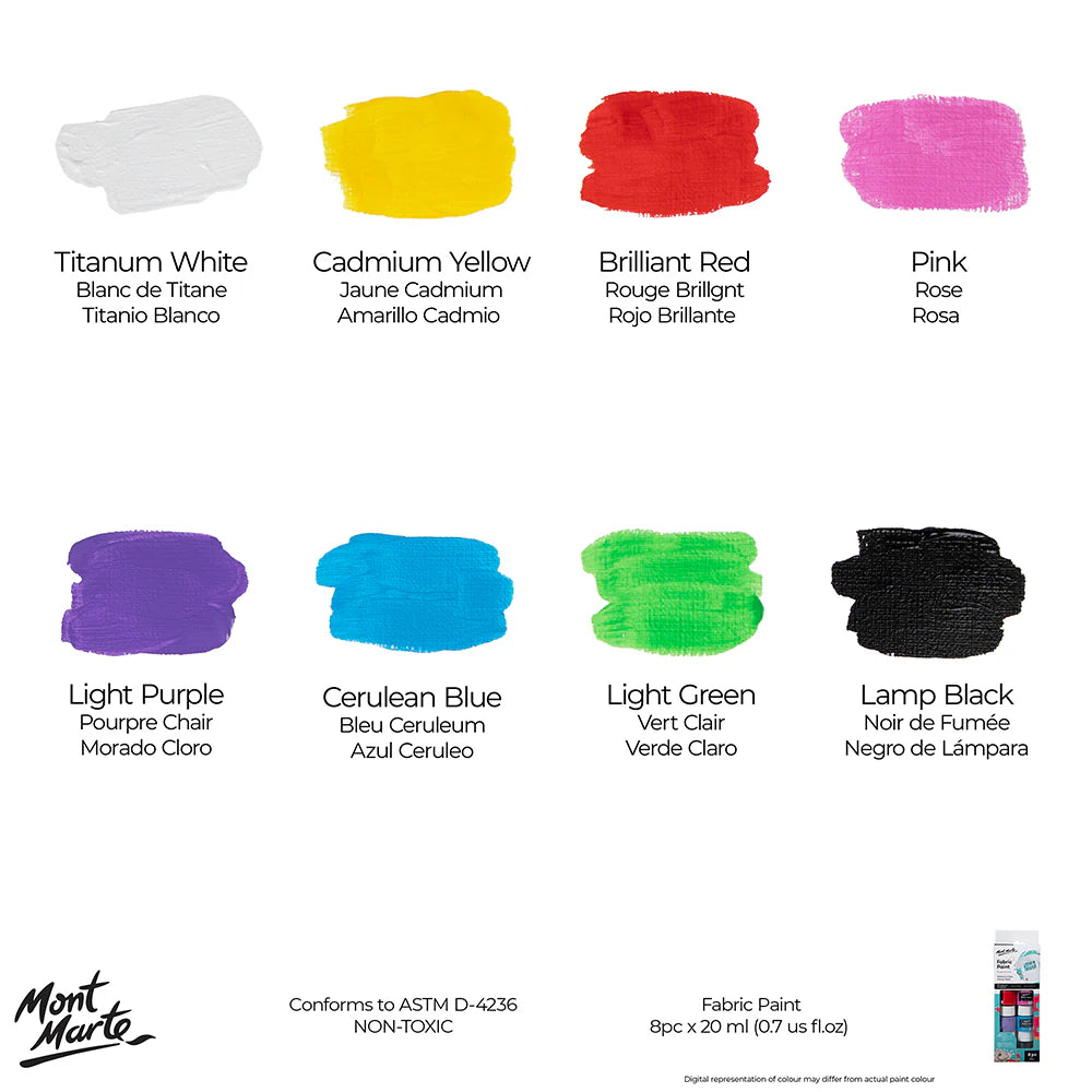 Mont Marte Fabric Paint Set 8Pc X 20Ml