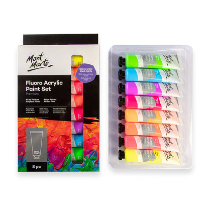 Mont Marte Fluoro Acrylic Paint Set Premium 8pc x 36ml.