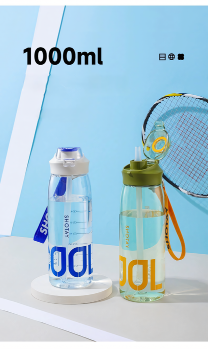 SHOTAY Sports Water Bottle with Flip-Top Straw & Woven Lanyard ST 6265- 1L
