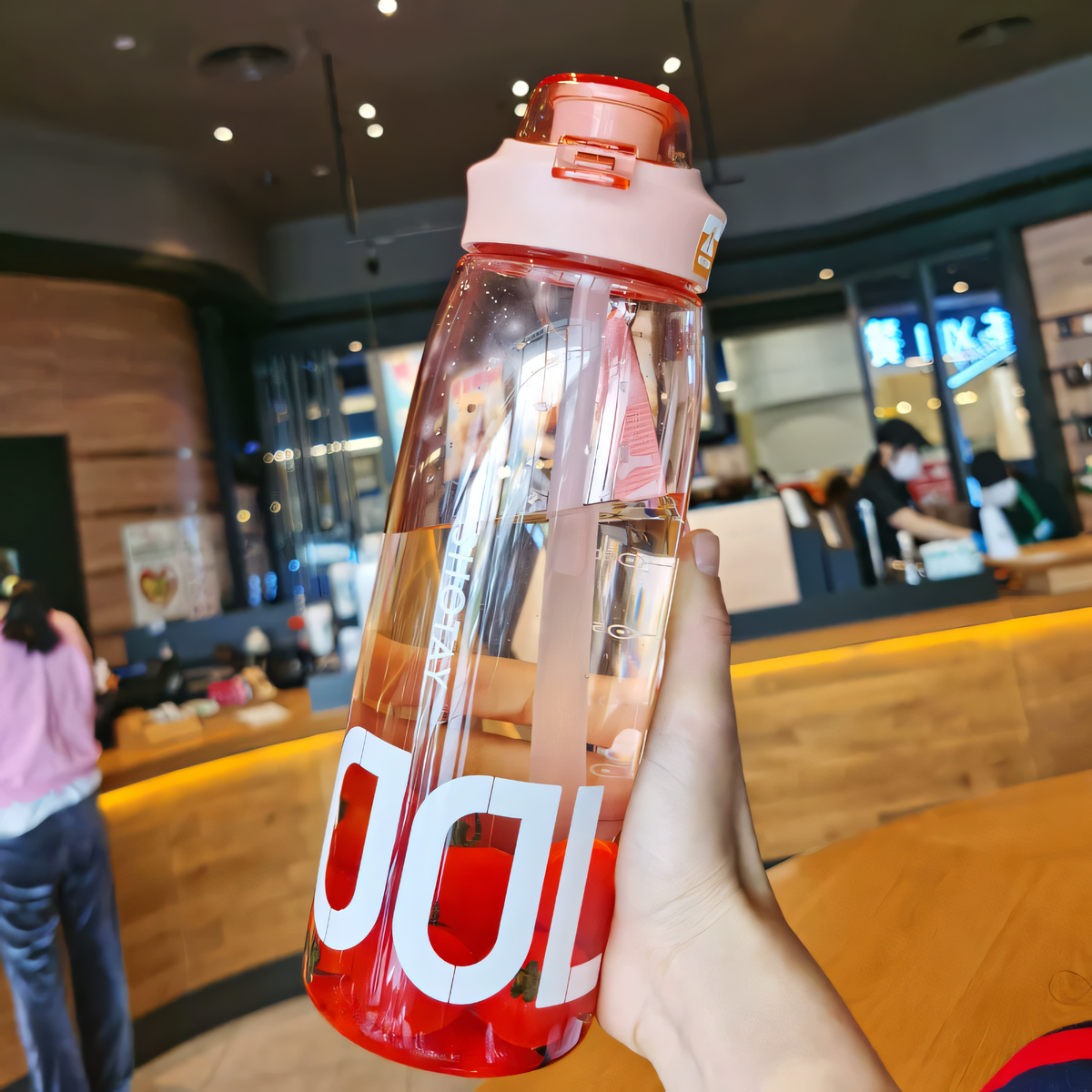 SHOTAY Sports Water Bottle with Flip-Top Straw & Woven Lanyard ST 6265- 1L