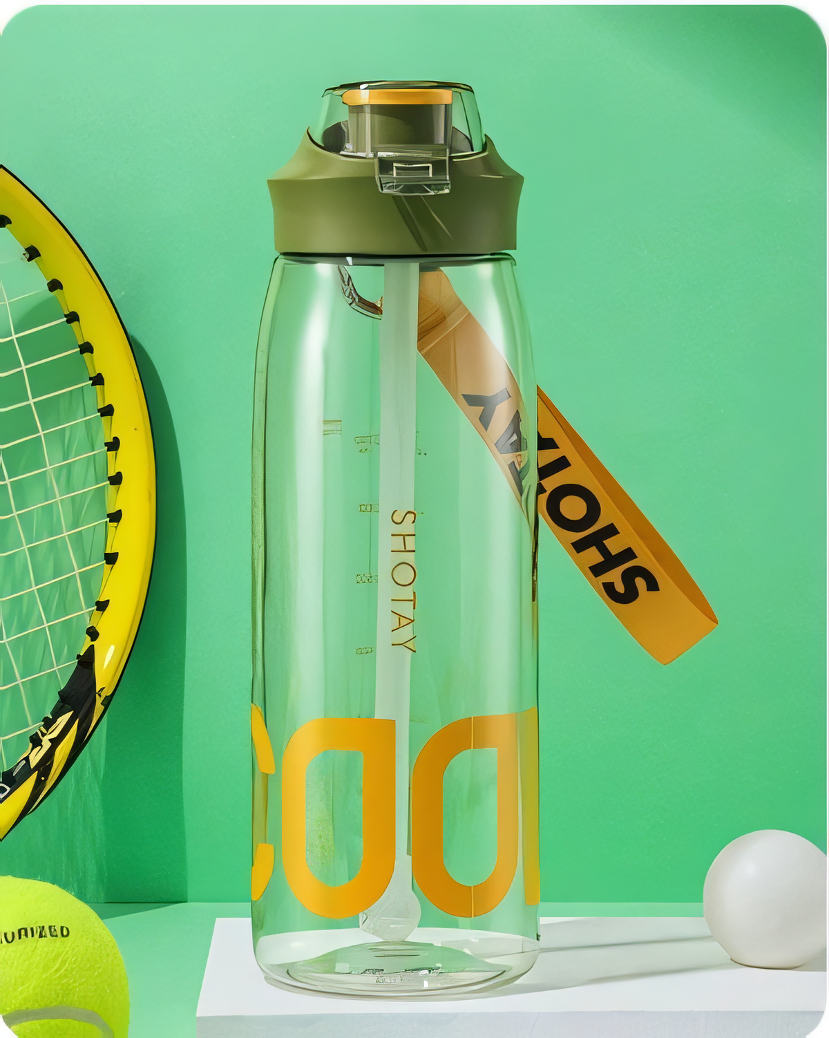 SHOTAY Sports Water Bottle with Flip-Top Straw & Woven Lanyard ST 6265- 1L