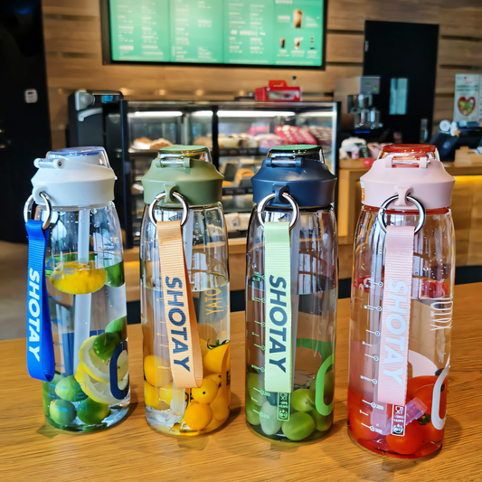 SHOTAY Sports Water Bottle with Flip-Top Straw & Woven Lanyard ST 6265- 1L