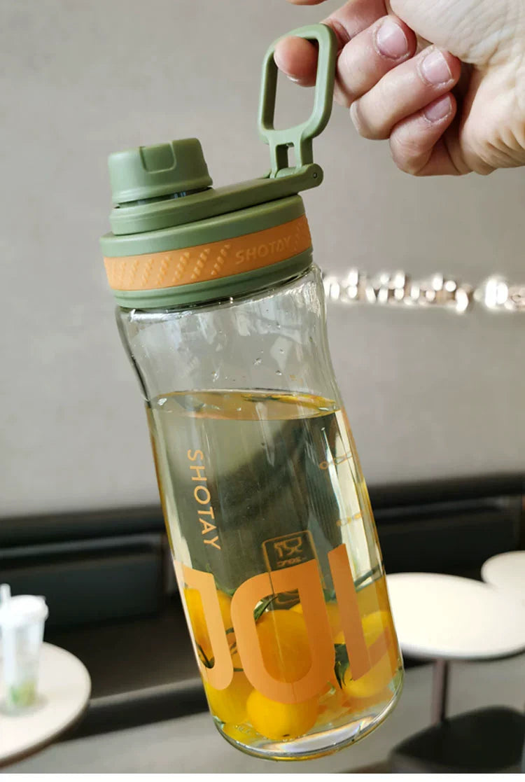 SHOTAY "COOL" Clear Sports Water Bottle with Carry Handle & Measurement Markers – Leak-Proof, Fruit Infusion Friendly Reusable Hydration Flask for Gym, Office, and Outdoors ST 6000