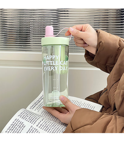 SHOTAY "Happy Little Cat Every Day" BPA-Free Tritan Water Bottle with Pop-Up Straw & Tea Infuser – Leak-Proof Fashion Flask ST 7164