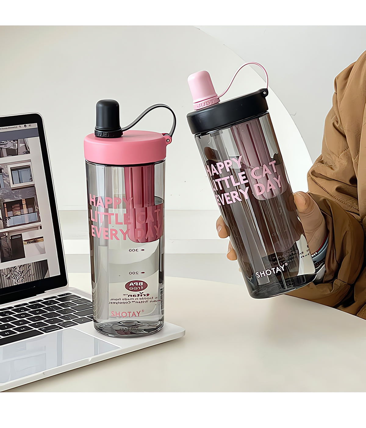 SHOTAY Water Bottle with Pop-Up Straw & Tea Infuser – ST 7164- 450ML