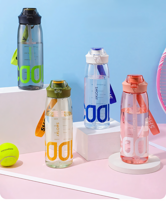 SHOTAY Sports Water Bottle with Flip-Top Straw & Woven Lanyard ST 6265- 1L