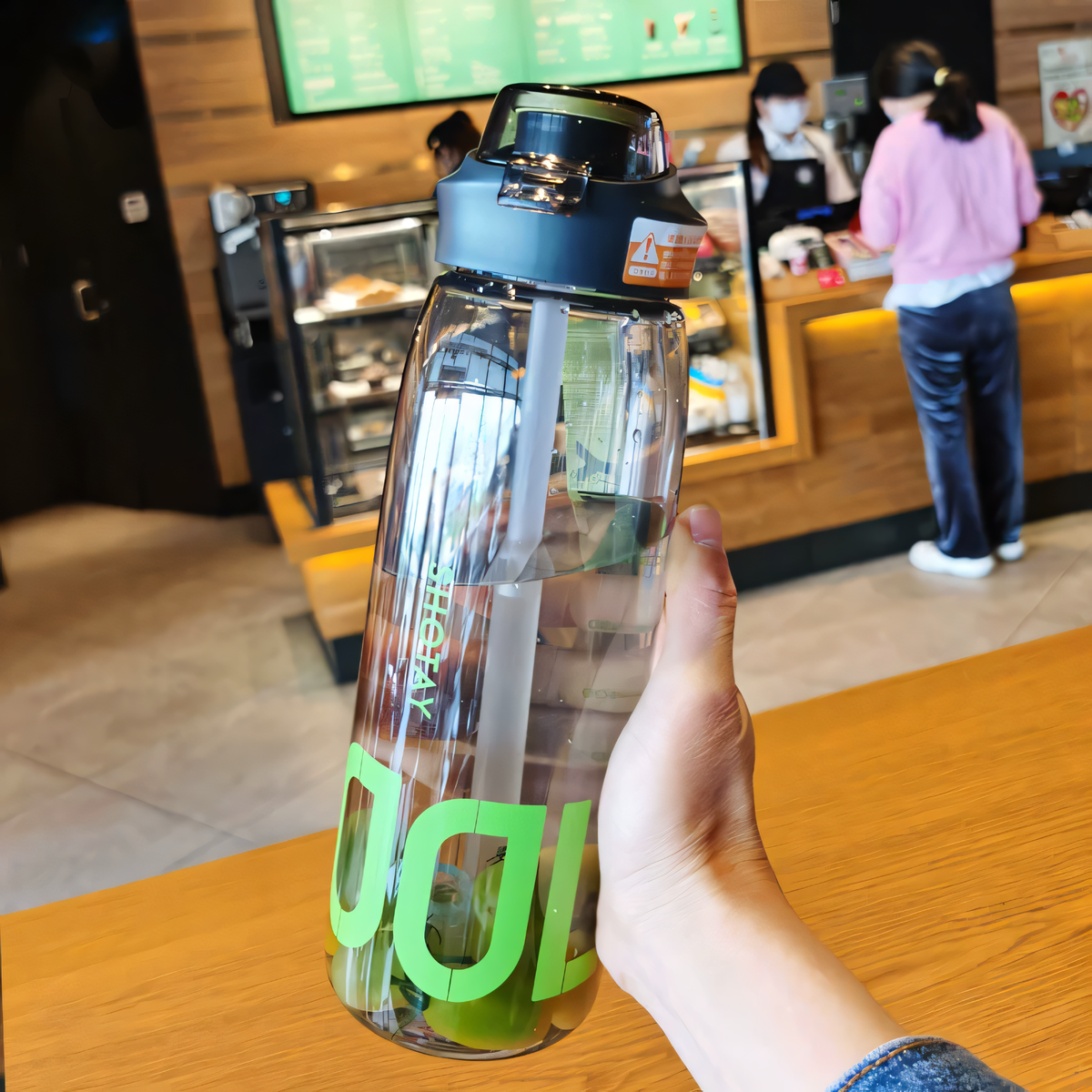 SHOTAY Sports Water Bottle with Flip-Top Straw & Woven Lanyard ST 6265- 1L