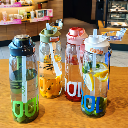 SHOTAY Sports Water Bottle with Flip-Top Straw & Woven Lanyard ST 6265- 1L