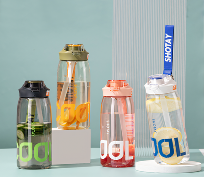 SHOTAY Sports Water Bottle with Flip-Top Straw & Woven Lanyard ST 6265- 1L