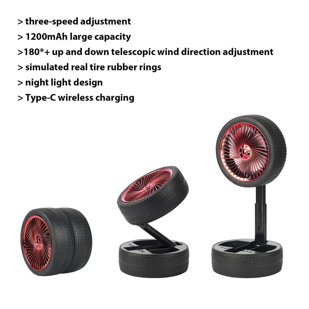 Rechargeable Tyre Shaped Electric Fan – Portable & Powerful Desk Fan