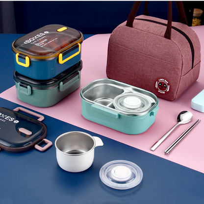 Stainless Steel Lunch Box, 1000ml Bento Box Two Compartments for School for Travel for Picnic (1000ML, Blue , Green , Pink  )