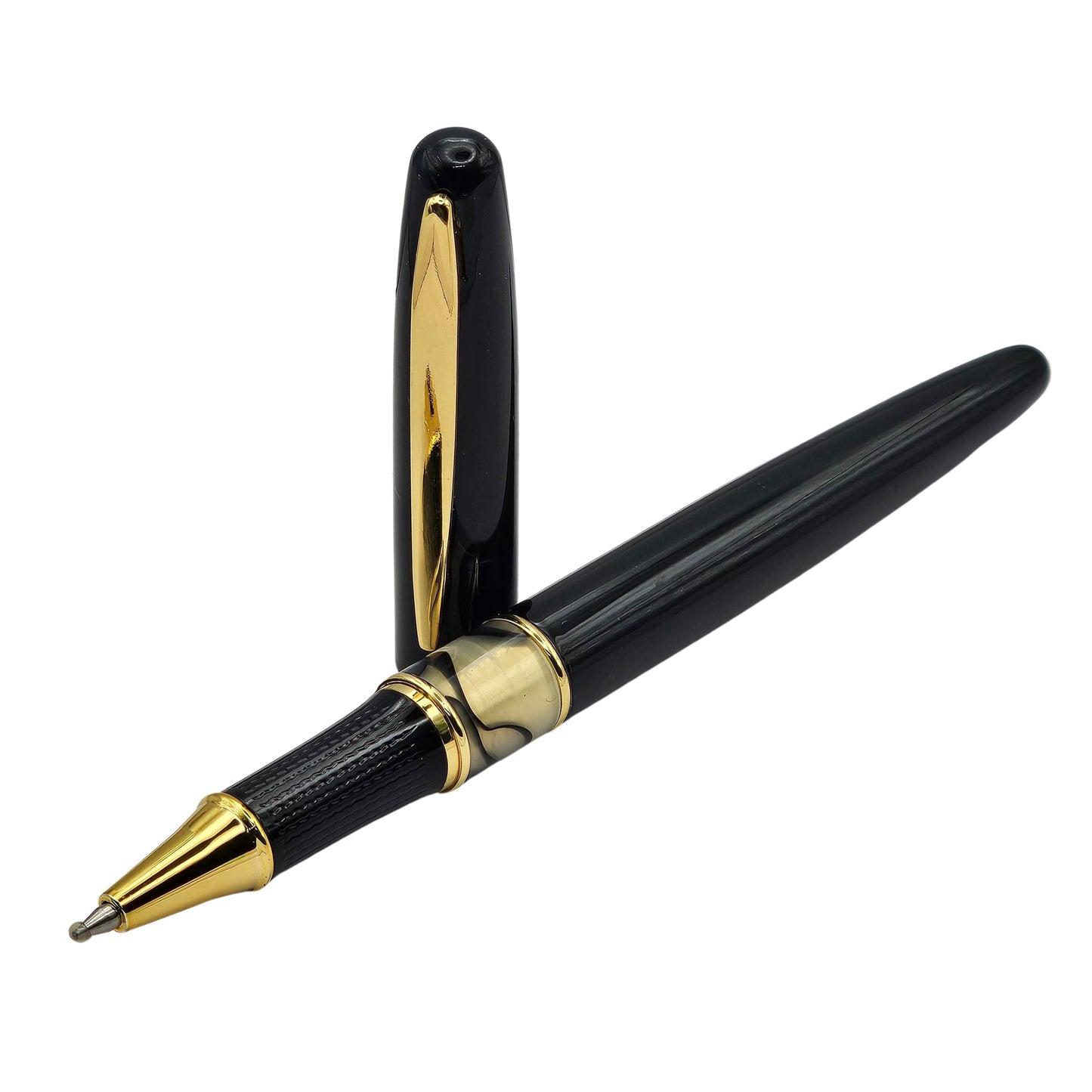 Elegant Gloss Black Executive Pen with Marbled Resin Accent