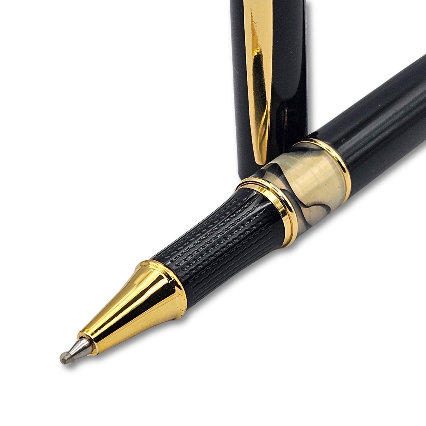 Elegant Gloss Black Executive Pen with Marbled Resin Accent