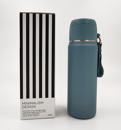 Thermosteel Water Bottle with Cup Lid – 450ml | 24Hr Hot & Cold | Leak-Proof