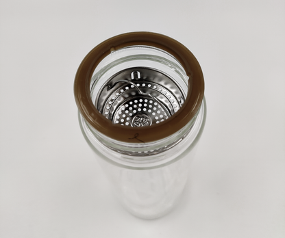 Double Wall Glass Tea Bottle with Infuser & Strainer – 300ml Travel Cup