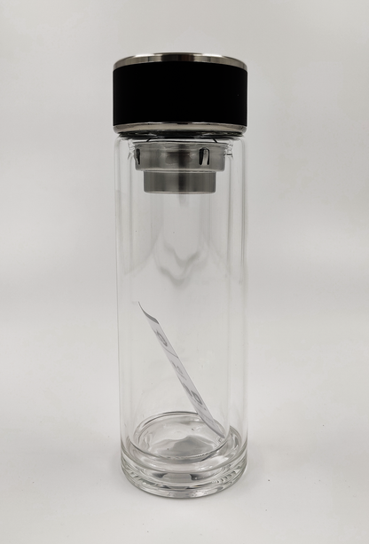 Double Wall Glass Tea Bottle with Infuser & Strainer – 300ml Travel Cup