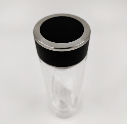 Double Wall Glass Tea Bottle with Infuser & Strainer – 300ml Travel Cup