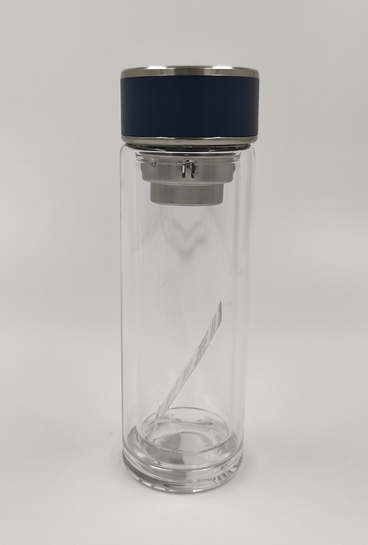 Double Wall Glass Tea Bottle with Infuser & Strainer – 300ml Travel Cup